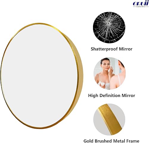 Miniatura 2 de Espejo redondo dorado de 24 pulgadas, espejo redondo dorado de 24 pulgadas, espejo de pared redondo dorado con marco de metal, espejo redondo dorado