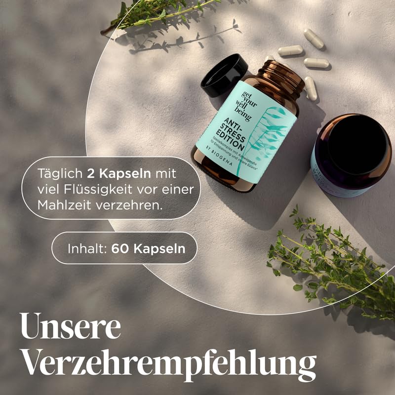 get your wellbeing by BIOGENA - Antistress Komplex für Entspannung & innere Balance – 60 Kapseln - Mit Ashwagandha, Magnesium & B-Vitaminen - Nahrungsergänzungsmittel vegan & konservierungsstofffrei