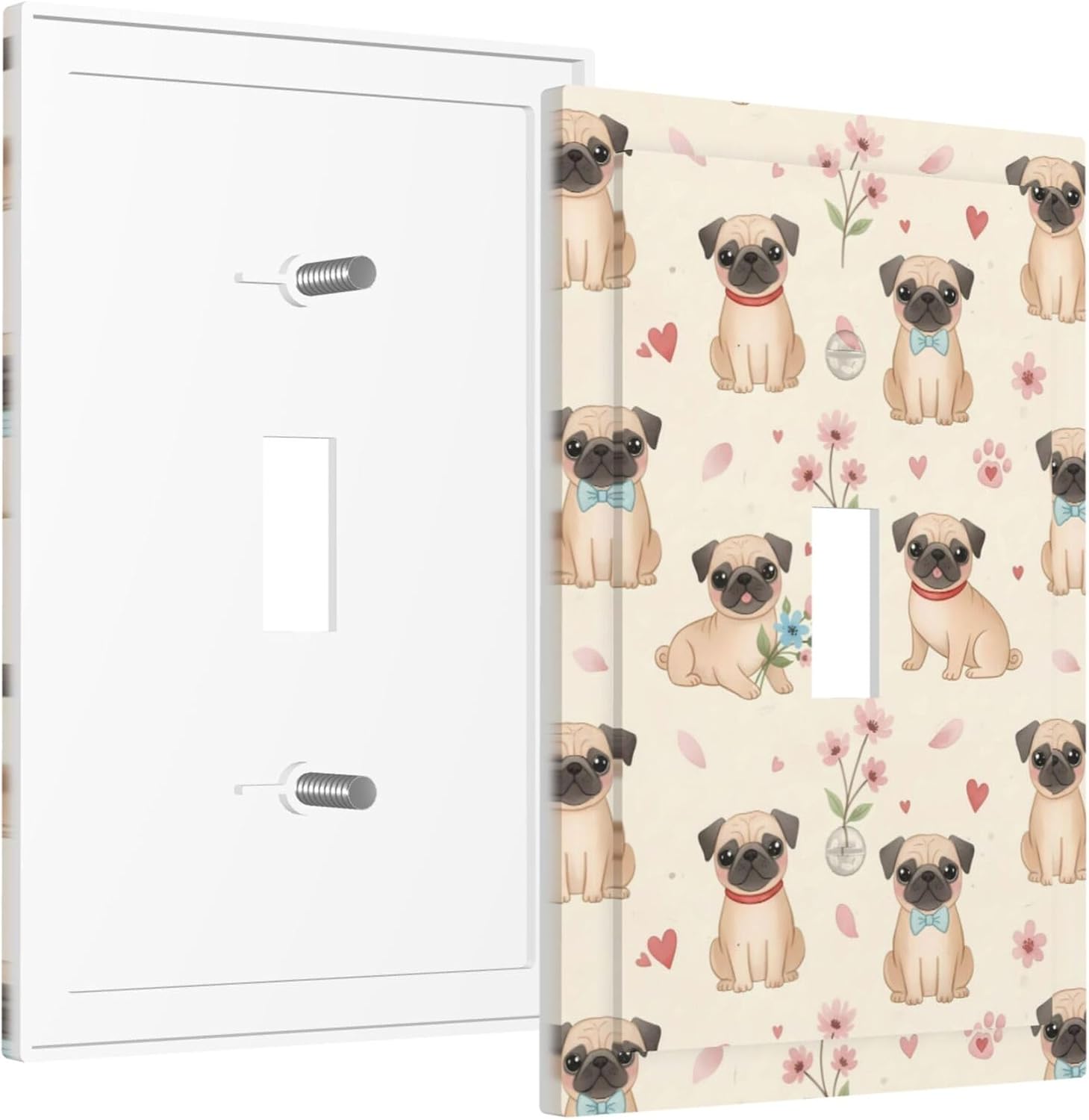 Light Switch Cover Plate Watercolor Dogs Floral Heart Paw Print 1 Gang Single Toggle Decorative Switch Plates Wall Plates Electrical Faceplate for Bathroom Bedroom Decor