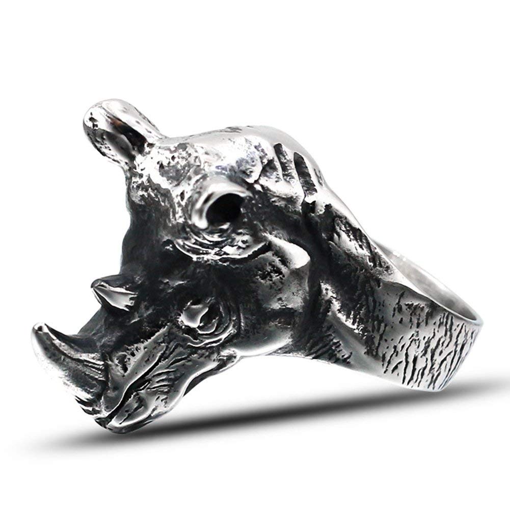 JAJAFOOKJewelry Titanium Steel Exaggerated Rhino Head Animal Ring for Men's Rings
