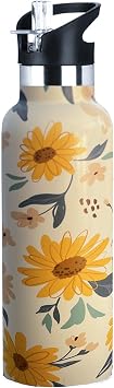 Floral Sunflower Water Bottle Adult Kids With Straw Lid Insulated Stainless Steel Travel Mugs for Sport Gym Outdoor 20oz