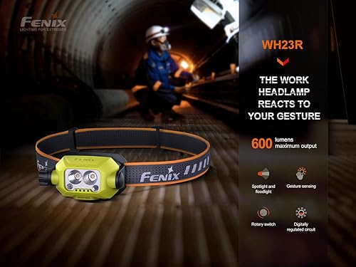 Miniatura 2 de Fenix WH23R - Linterna frontal recargable por USB de 600 lúmenes con gestoscontrol de movimiento foco de inundación con paquete de estuche de