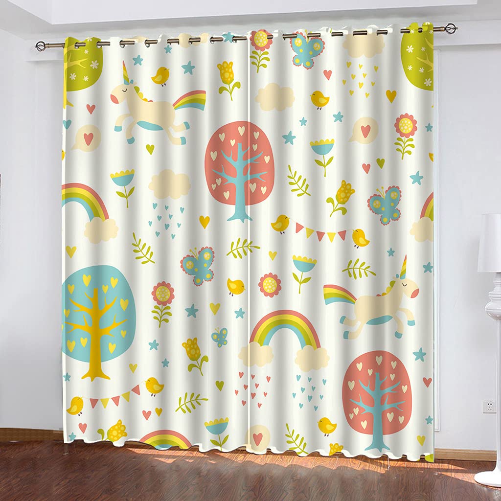 Rideau Chambre Enfant Bebe Fille Garcon Ado Adultes Licorne Fantastique Sur Fond Blanc Motif 280X260Cm Rideau Occultant Salon Moderne Isolant Thermique Anti Chaleur Lot De 2 Rideaux Pour Petites Fe