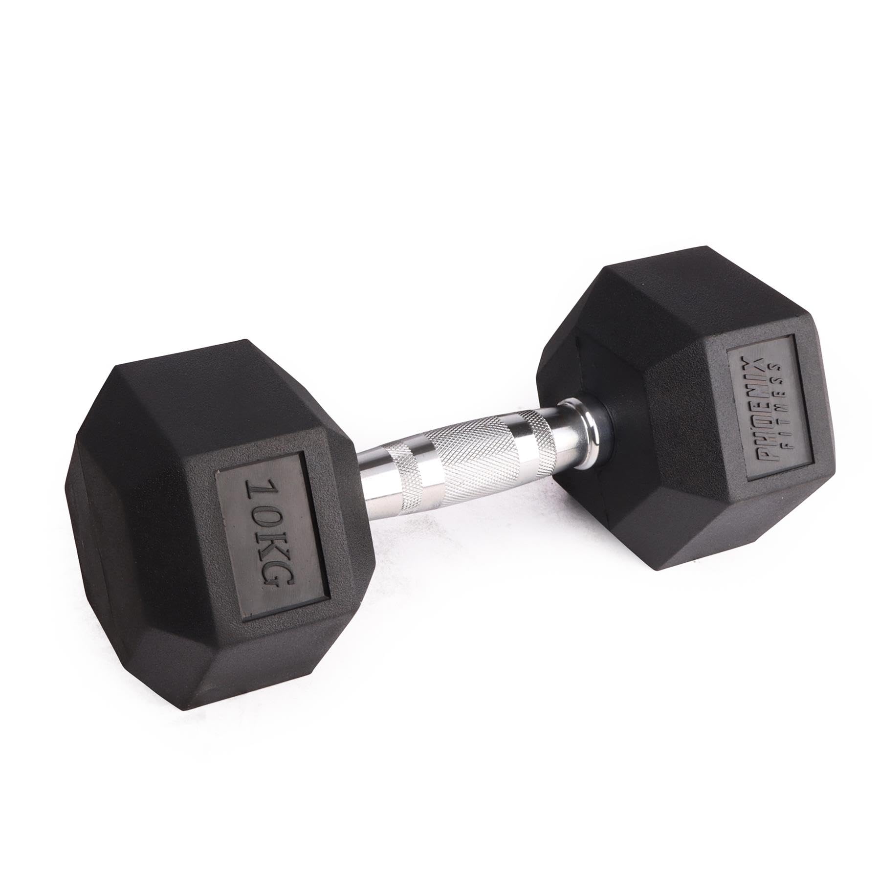 Phoenix Fitness Hex Dumbbell - Single Rubber & Cast Iron Hexagonal Dumbell Hand Weights for Men and Women at Home & Gym - Weight: 10kg