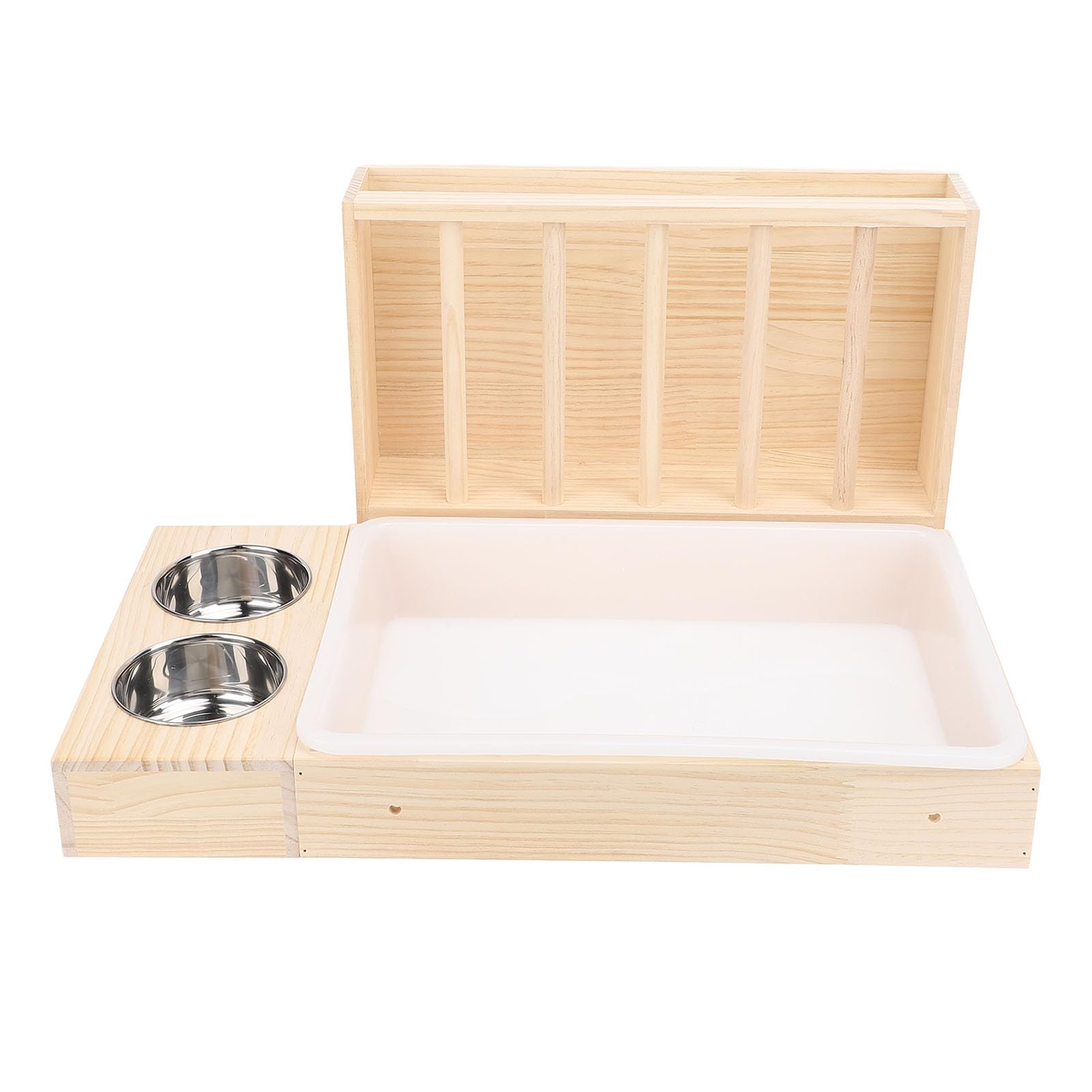 Rabbit Hay Feeder, Wooden Bunny Food Feeding Manger, 40 x 8.6 x 28 cm Bunny Hay Holder Toilet with Litter Box for Chinchillas Hamster Small Animals