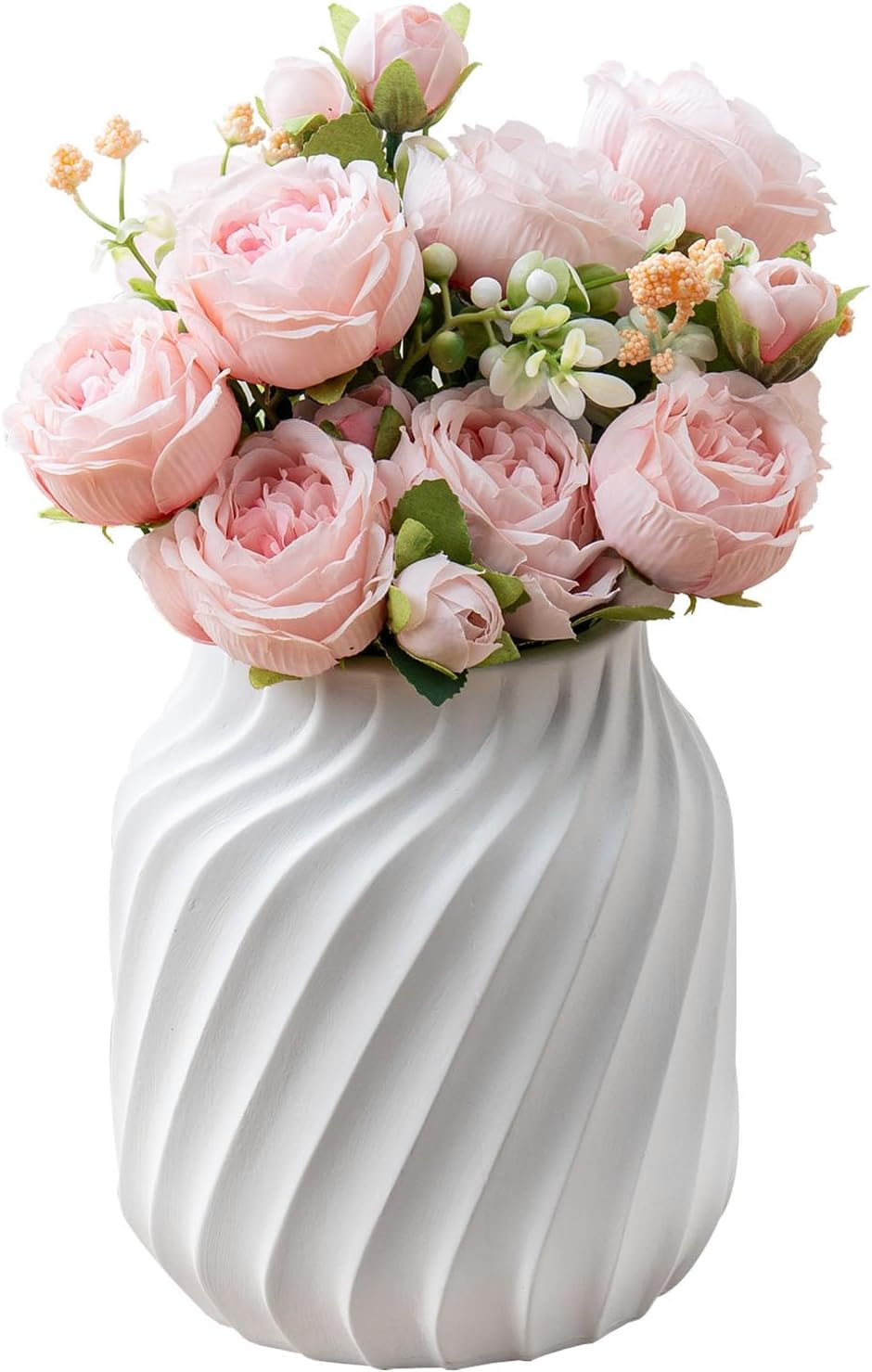 MyGift Farmhouse White Ceramic Vase with Handle and Embossed Seal Design, Antique Jug Shaped Tabletop Flower Vase