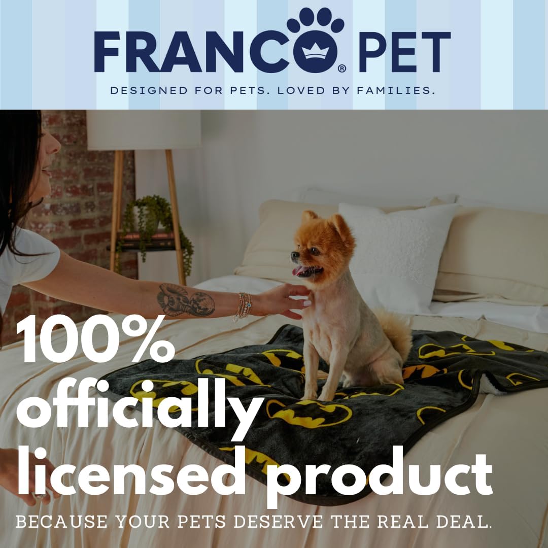 Franco Pet Batman DC Comics Bat Shield Logo Super Soft Cozy Waterproof Sherpa-Backed Blanket Throw for Small Dogs, Couch/Bed/Car, 30x40 (Officially Licensed Product)