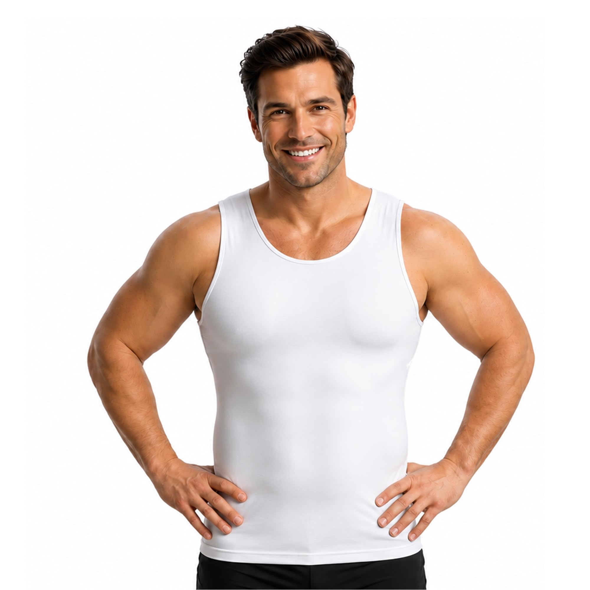 insta slim Compression Muscle Tank, White, Extra Large, Shapewear for Men-picture-23
