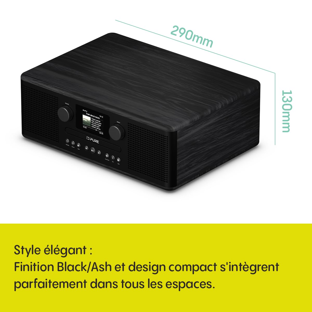 Pure Classic C-D6i – Radio Internet Tout-en-Un avec WiFi, Dab+/FM, Bluetooth 5.3, Lecteur CD, USB, AUX, 150 Stations préréglées, Son stéréo 2x15W, écran Couleur, réveil et minuterie – Noir