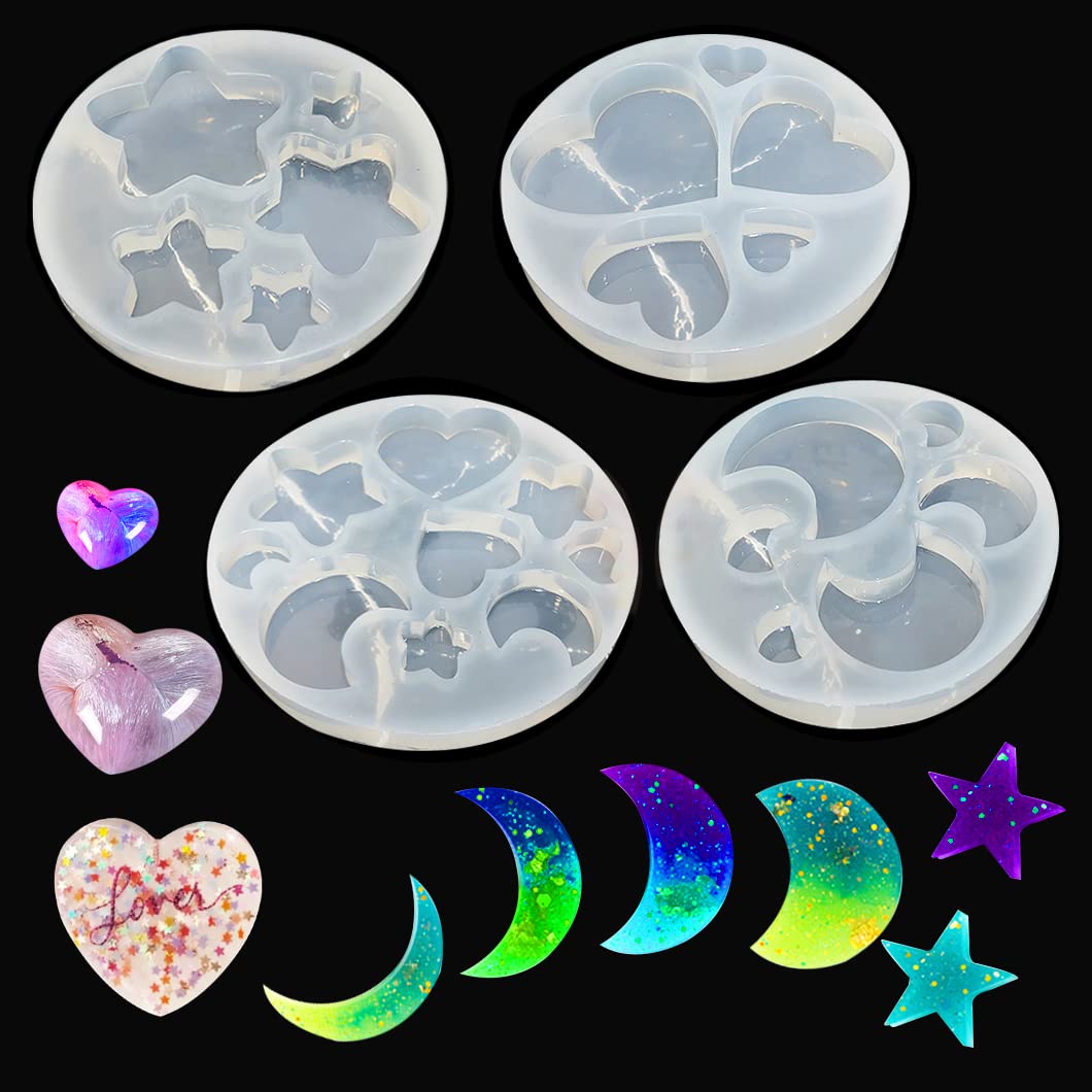 Rolin Roly 4Pcs Heart/Moon/Star Resin Molds Star Resin Silicone Mold For Jewelry Craft Diy Making