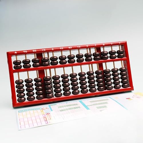 LIVIAビンテージスタイルの木製そろばん 7玉そろばん 数学学習おもちゃ 実践的な計算ツール 学生用会計そろばん 算数学用品 木のそろばん13段7玉子供用珠算実木そろばん (赤いフレーム)