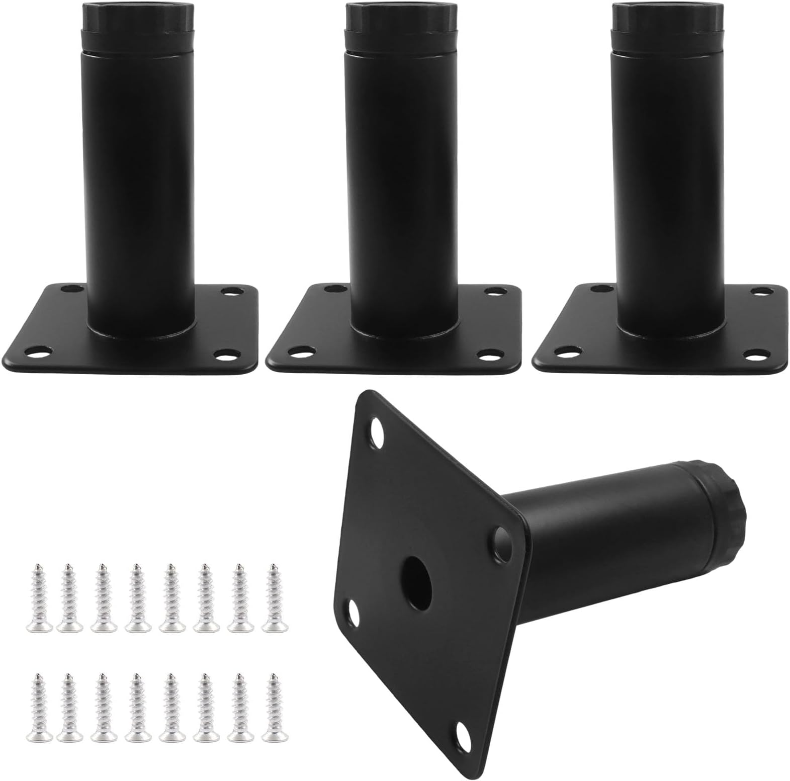 4 Pcs 3"/ 8cm Adjustable Furniture Legs, Metal Cabinet Legs Black Adjustable Feet for Sofa Table Chair, Support Feet for Kitchen Shelves/Cupboard