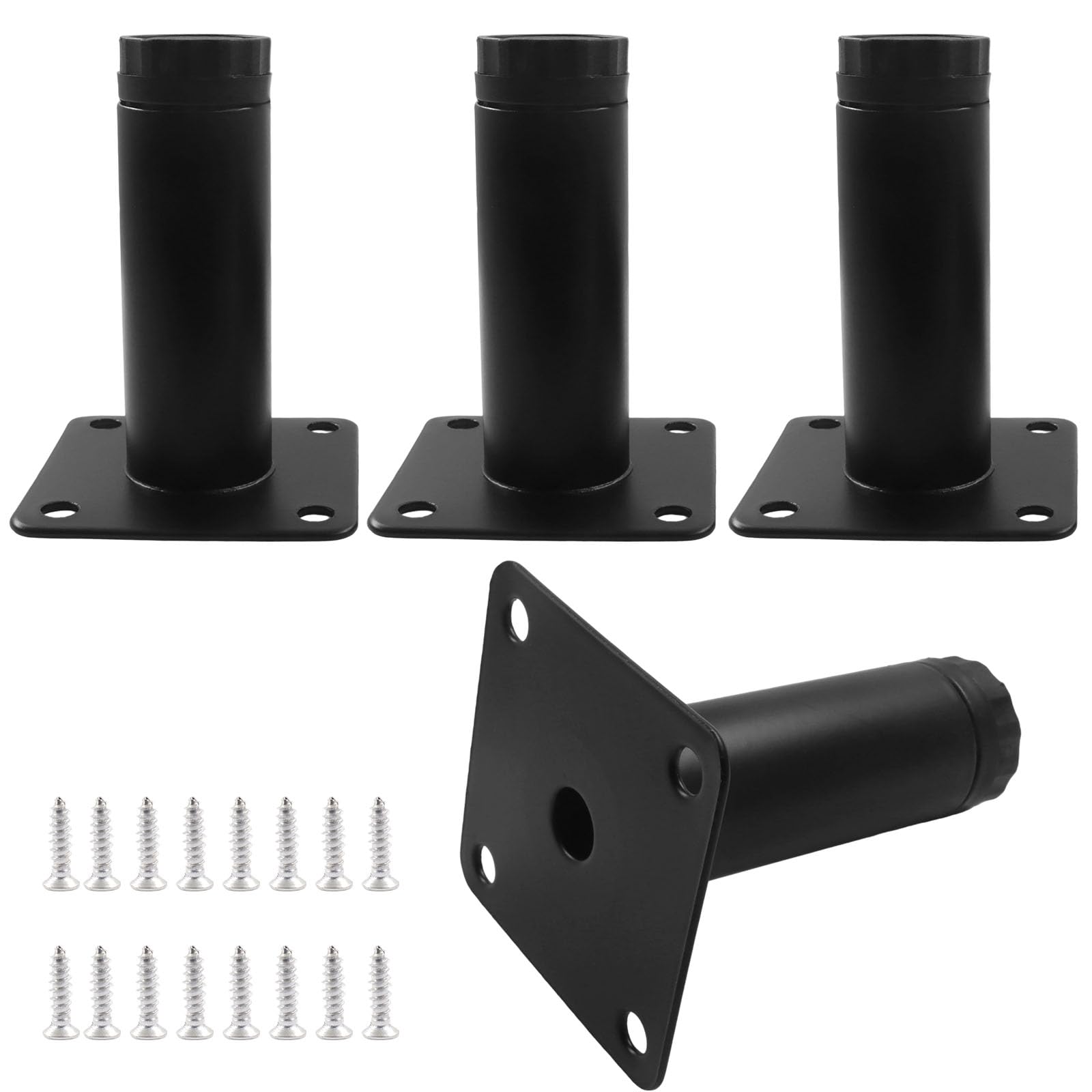 4 Pcs 3"/ 8cm Adjustable Furniture Legs, Metal Cabinet Legs Black Adjustable Feet for Sofa Table Chair, Support Feet for Kitchen Shelves/Cupboard