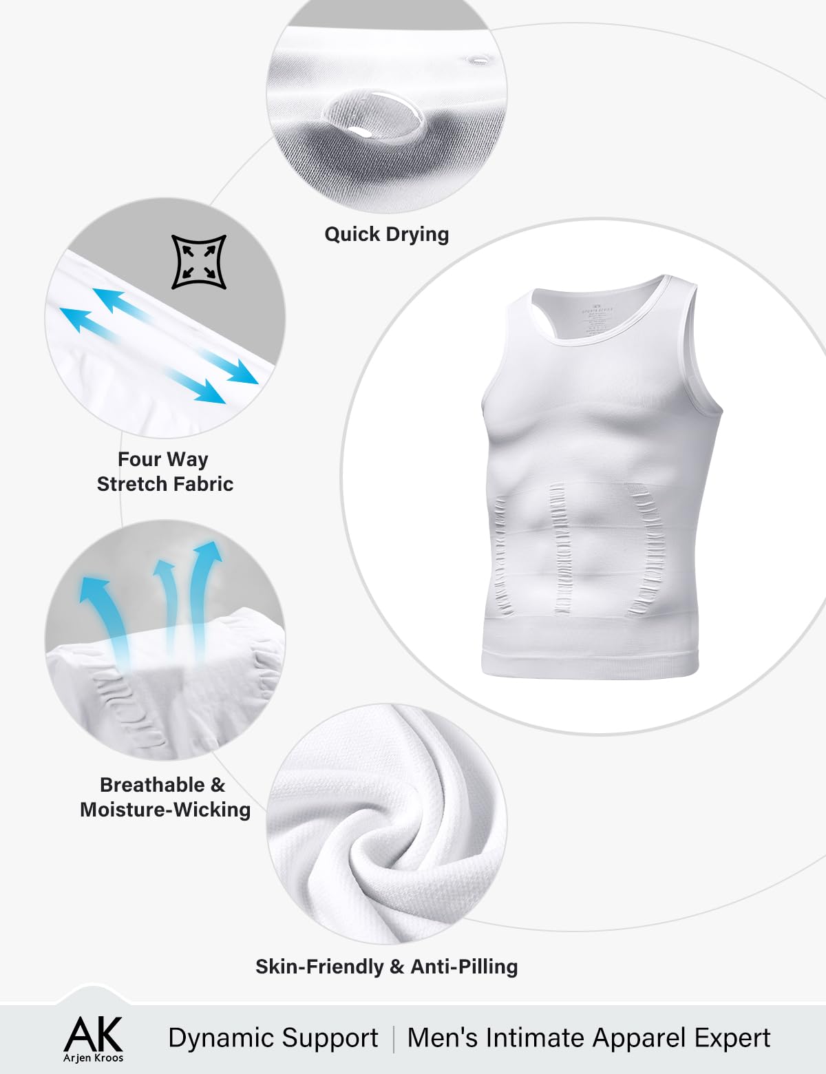 Arjen Kroos Camiseta de Compresión para Hombre Body Shaper Faja Chaleco Reductora Sin Mangas para Running Deportiva Gym