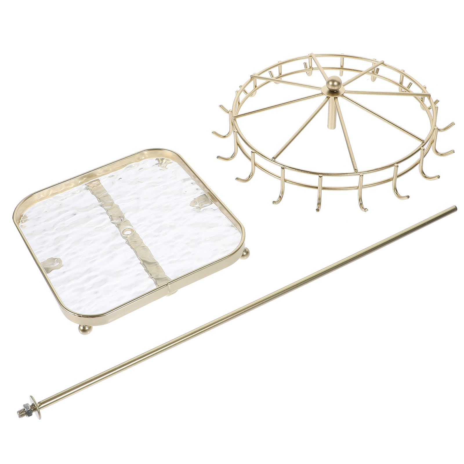 Drehbarer Quadratischer Schmuckständer aus Eisen und Acryl mit 18 Haken Multifunktionaler Organizer für Halsketten und Armbänder für Schreibtisch in Gold