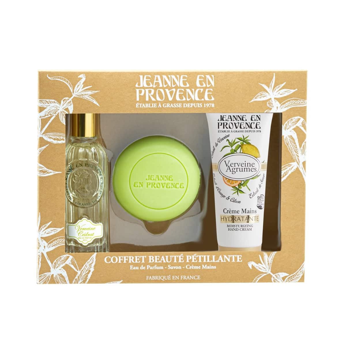 Jeanne en Provence Sparkling Beauty Verbena Gift Set – Eau de Parfum 60 ml, Hand Cream 75 ml, Bar Soap 100 g