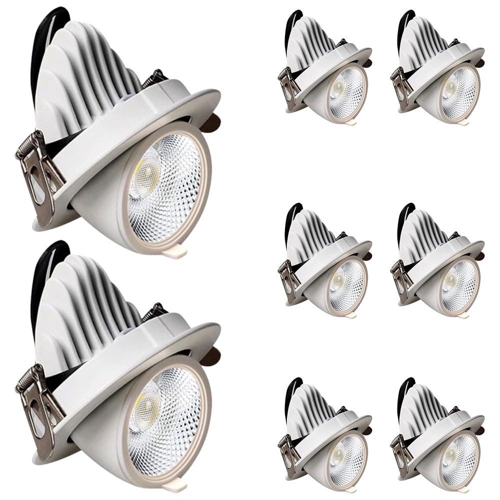 JKJZSALJ 3.5 Inch Gimbal Round Luminaire,White Finish,Led Recessed Light Fixtures Dimmable,Cri 90+,8 Pack Anti-Glare Cob Spotlights,Retrofit 360° Rotatable-Spotlight,5w