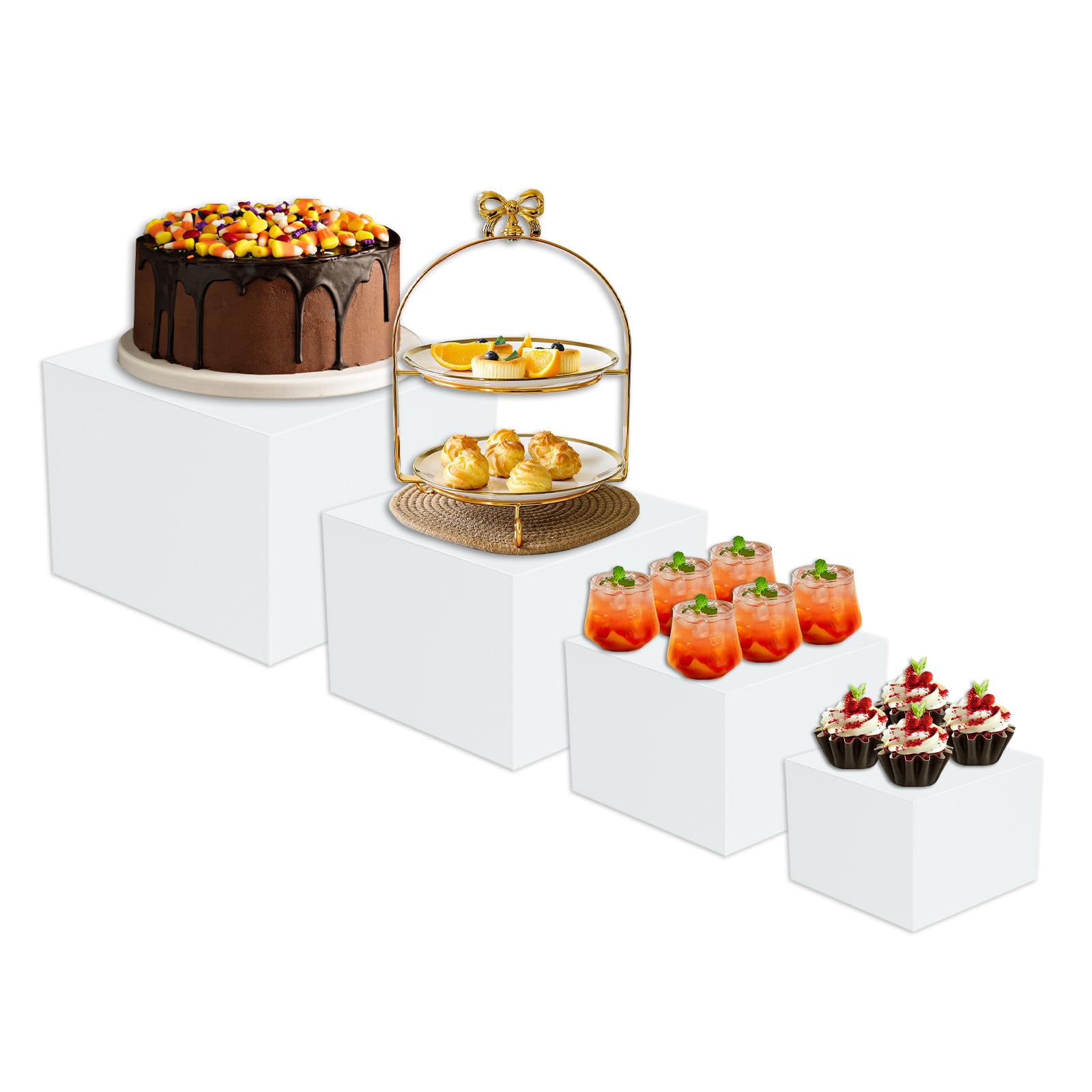 mumisuto Espositore da Buffet per Aperitivo, set di 6 Supporti per Torte, Dessert, Oggetti da Collezione, Gioielli, Alzata per Alimenti Espositore a Cubo Alzata, Espositori in Acrilico, Bianco