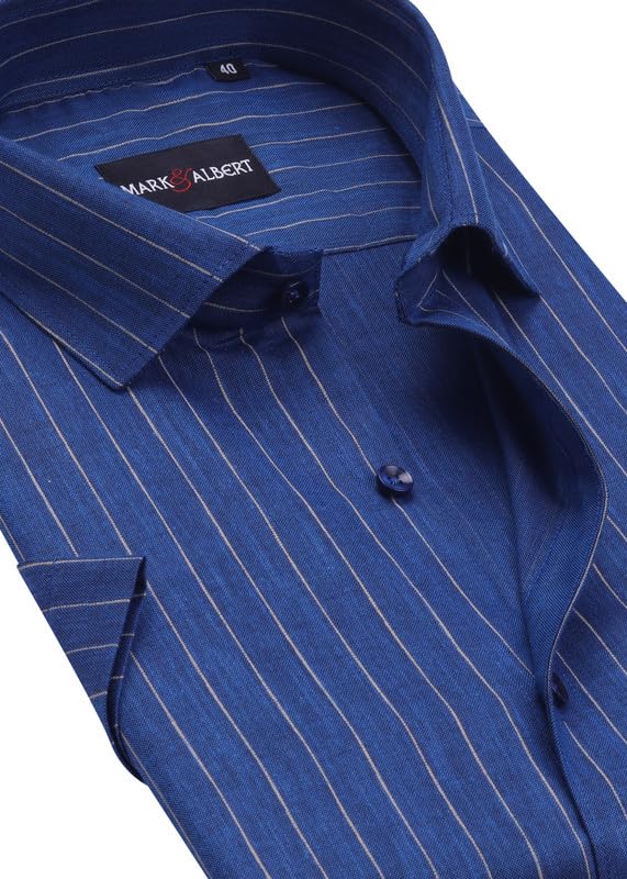 Image of MARK & ALBERT Men's Half Sleeve Cotton Linen Striped Shirt