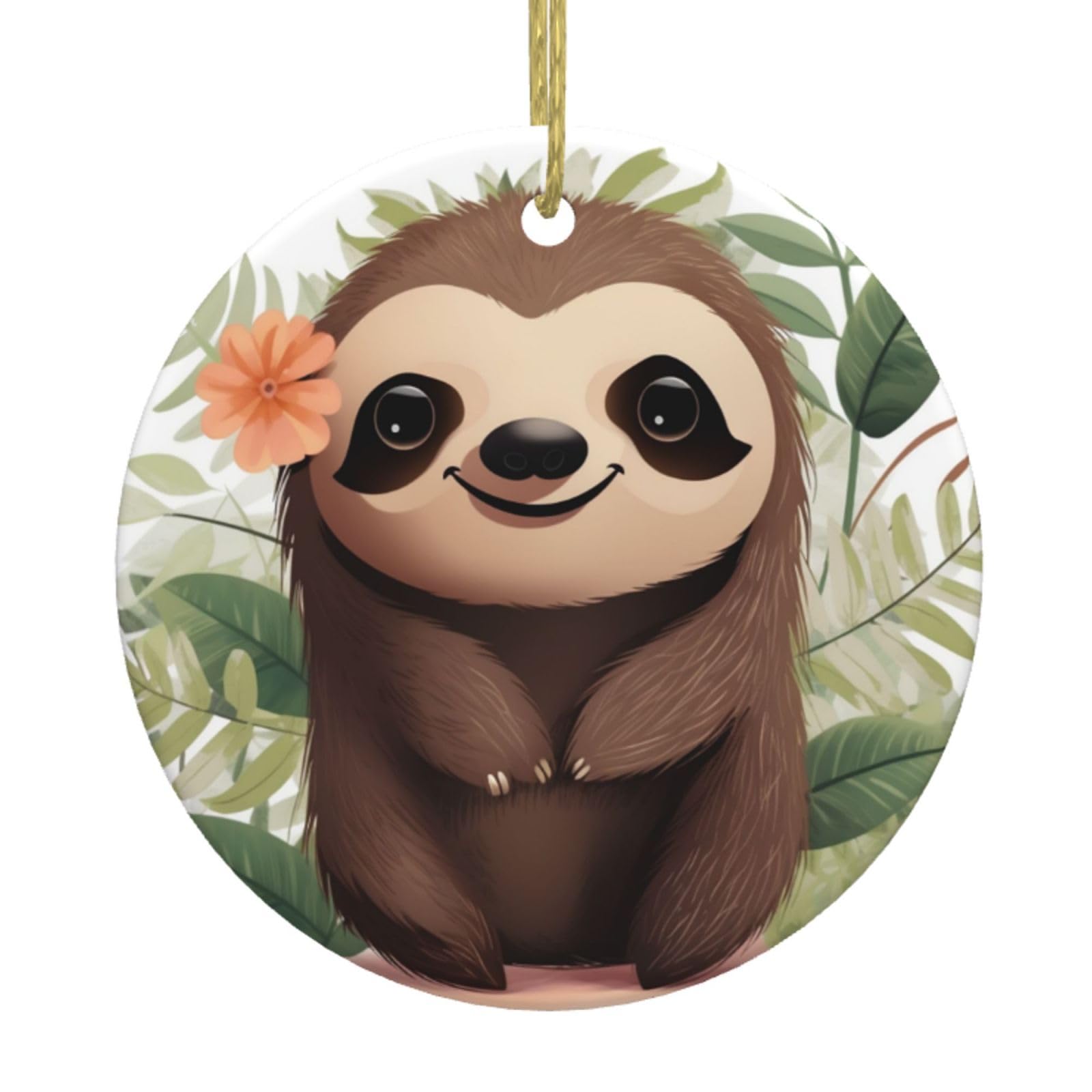 Fodpand Women's White Cute Cartoon Sloth Christmas Ornaments 2025, Gift Exchange For Men, Collectible Ceramic Ornament Round Hanging Ornaments For Christmas Tree Decoration