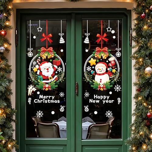Christmas Static Window Clings Stickers Double-Sided Santa Vinyl Decals Removable Water-Activated Indoor Holiday Decorations for Christmas
