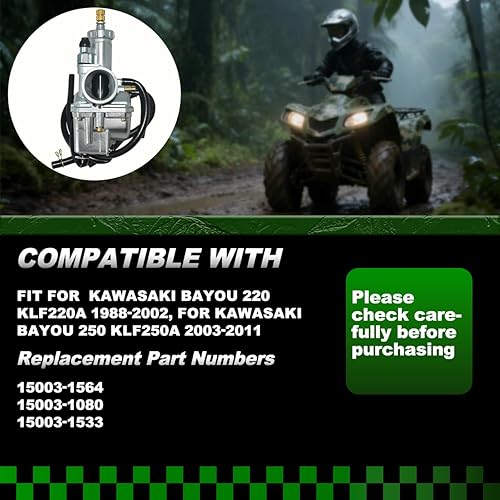 Miniatura 6 de Carburador KLF220 para Kawasaki Bayou 220 1988-2002, para Bayou 250 KLF250 2003-2011 Carb con filtro de combustible e interruptor de válvula de