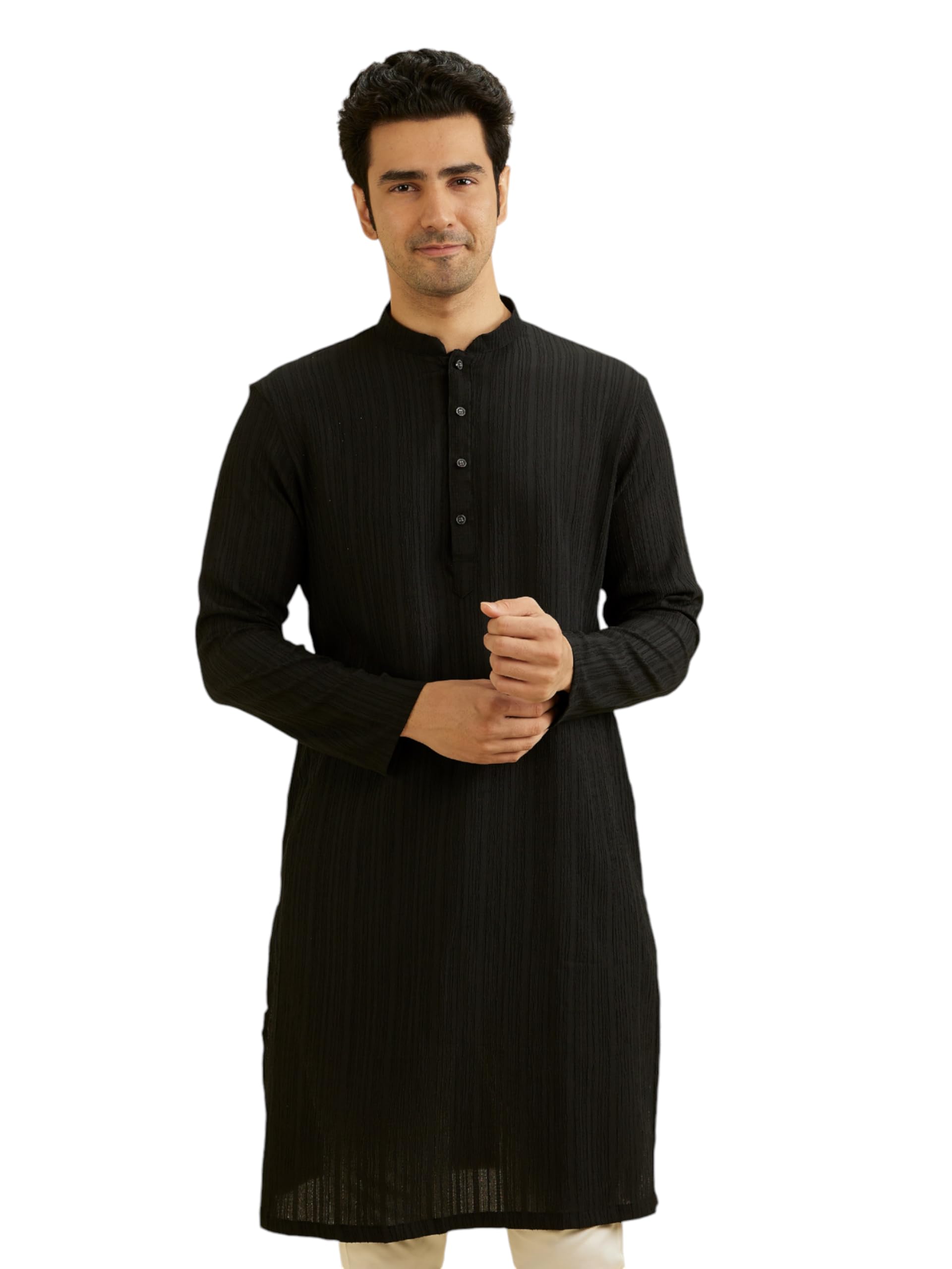 manyavar Men's Spandex Self Design Kurta (1pc)-picture-11