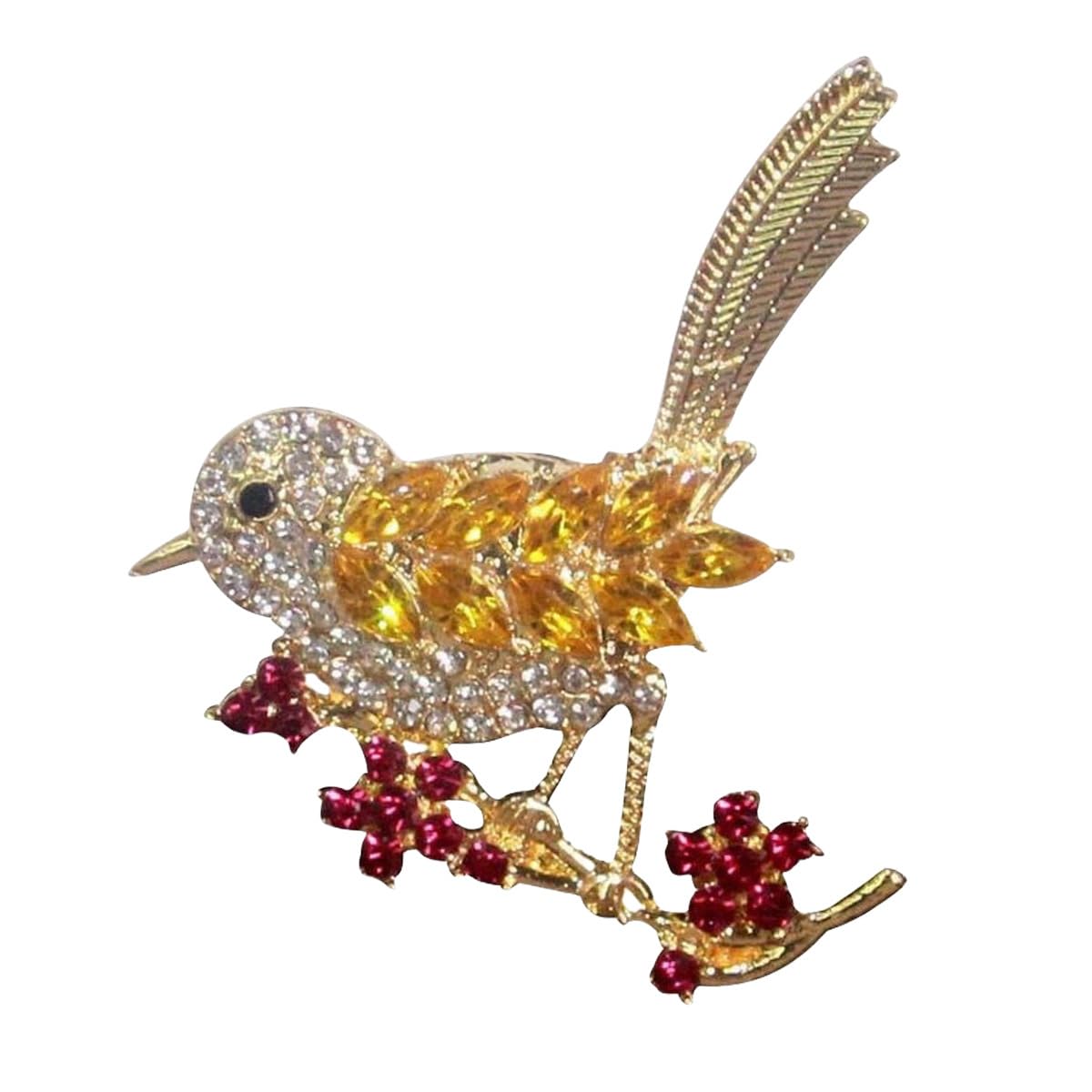 Dainty Rhinestone Swallow Flower Brooch Pin for Women Girls Gold-Toned Floral Animal Bird Brooches Lapel Pins Spring Ornament Dress Accessories
