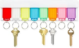 Uniclife Key Tag Rack Slot Style Plastic Wall Mounted Key Holder Organizer with Transparent Tough Key Tag Identifiers Markers in 8 Assorted Colors