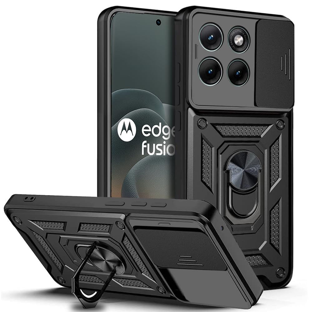 Tough Armor Moto Edge 70 Fusion 5G Bumper Back Case Cover | Ring Holder & Sliding Camera Shield Cover | 360 Degree Protection Back Case Cover for Moto Edge 70 Fusion 5G (Black)-image-45