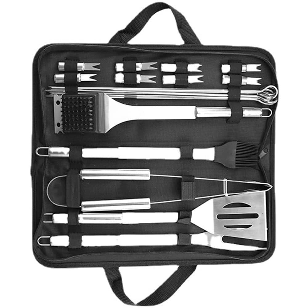 Juego de Herramientas para Asar a la Parrilla de Acero Inoxidable con 18 Accesorios, Herramientas Profesionales para Asar con Bolsa de Almacenamiento