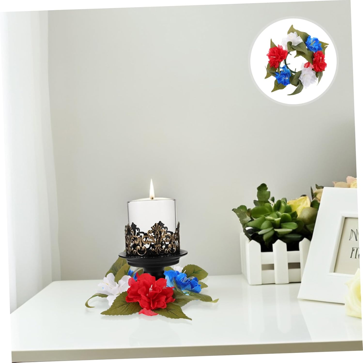 Romantic Candle Wreath Artificial Flower for Home Decor Centerpiece for Dining Table and Special Occasions Elegant Floral Candle Holder for Parties and Gatherings