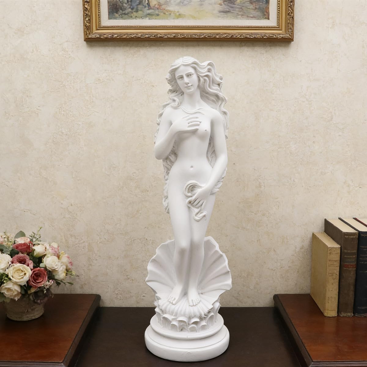 Riven Scultura in resina di Afrodite, statua decorativa della dea greca con base di conchiglia, ornamenti classici bianchi per la decorazione artistica della casa