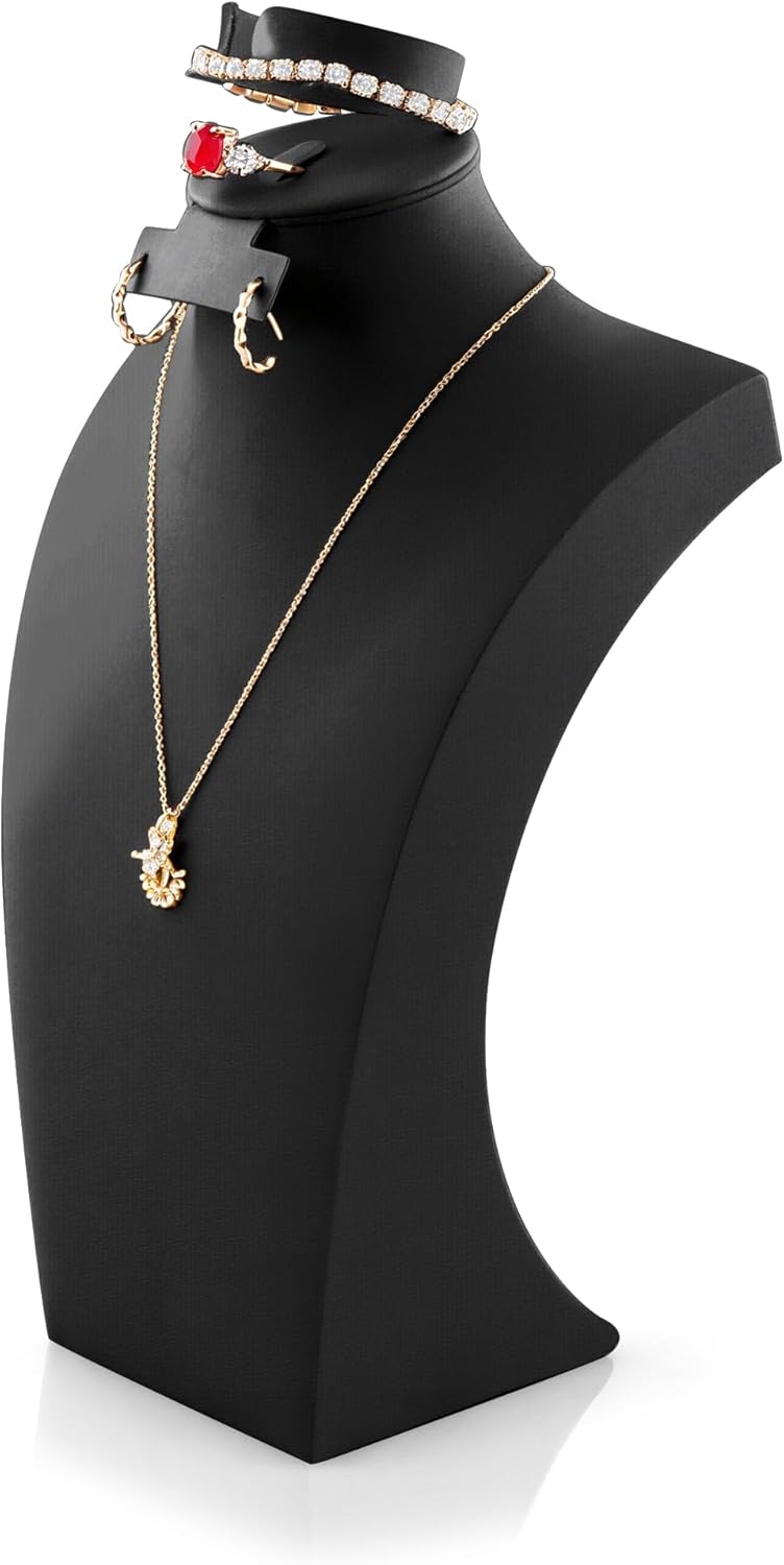 Homeanda Necklace Display Bust, PU Leather Jewelry Display Stand for Vendors, Jewelry Bust Display for Necklace, Bracelets, Earrings, Rings (Black-11.8"x6.7")