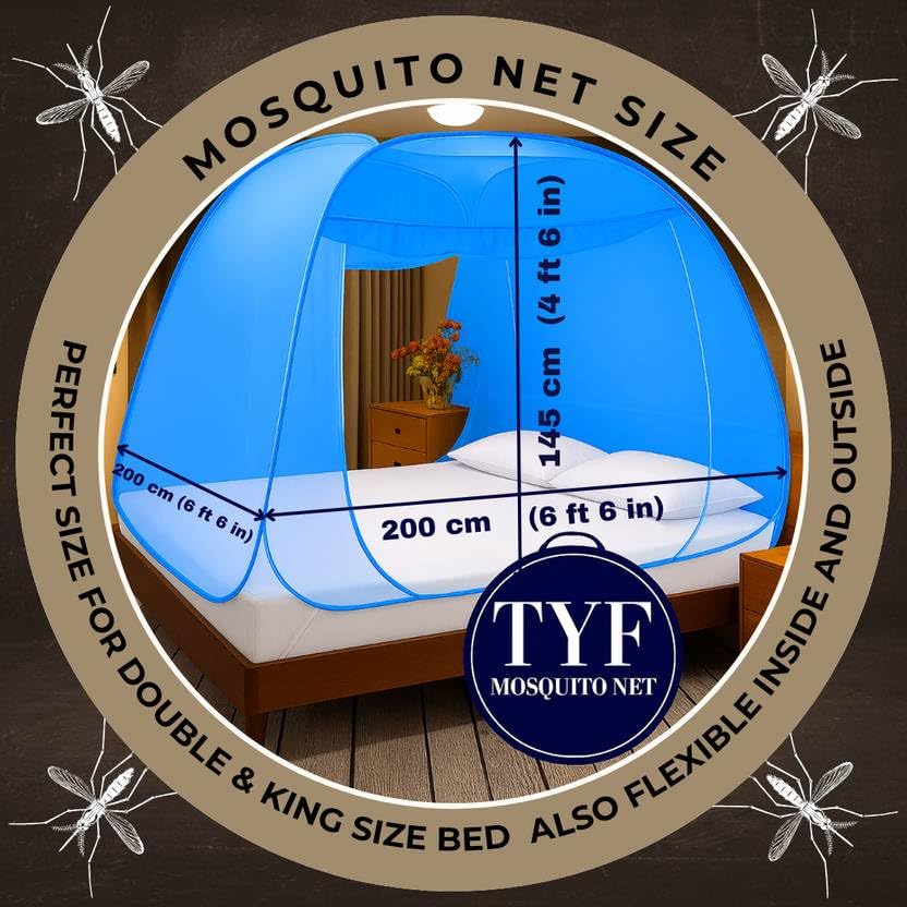 Image of TYF Mosquito Net for Bed Made with Polyester Material | Foldable Mesh Design | Lightweight and Portable Structure | Easy to Use Royal Blue (6.15 Feet X 6.15 Feet) Double Bed