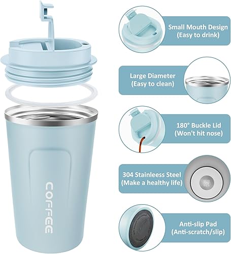 Miniatura 34 de Taza de café de 12 onzas – Taza de viaje aislada a prueba de derrames con tapa a prueba de fugas, taza de café de viaje de acero inoxidable al