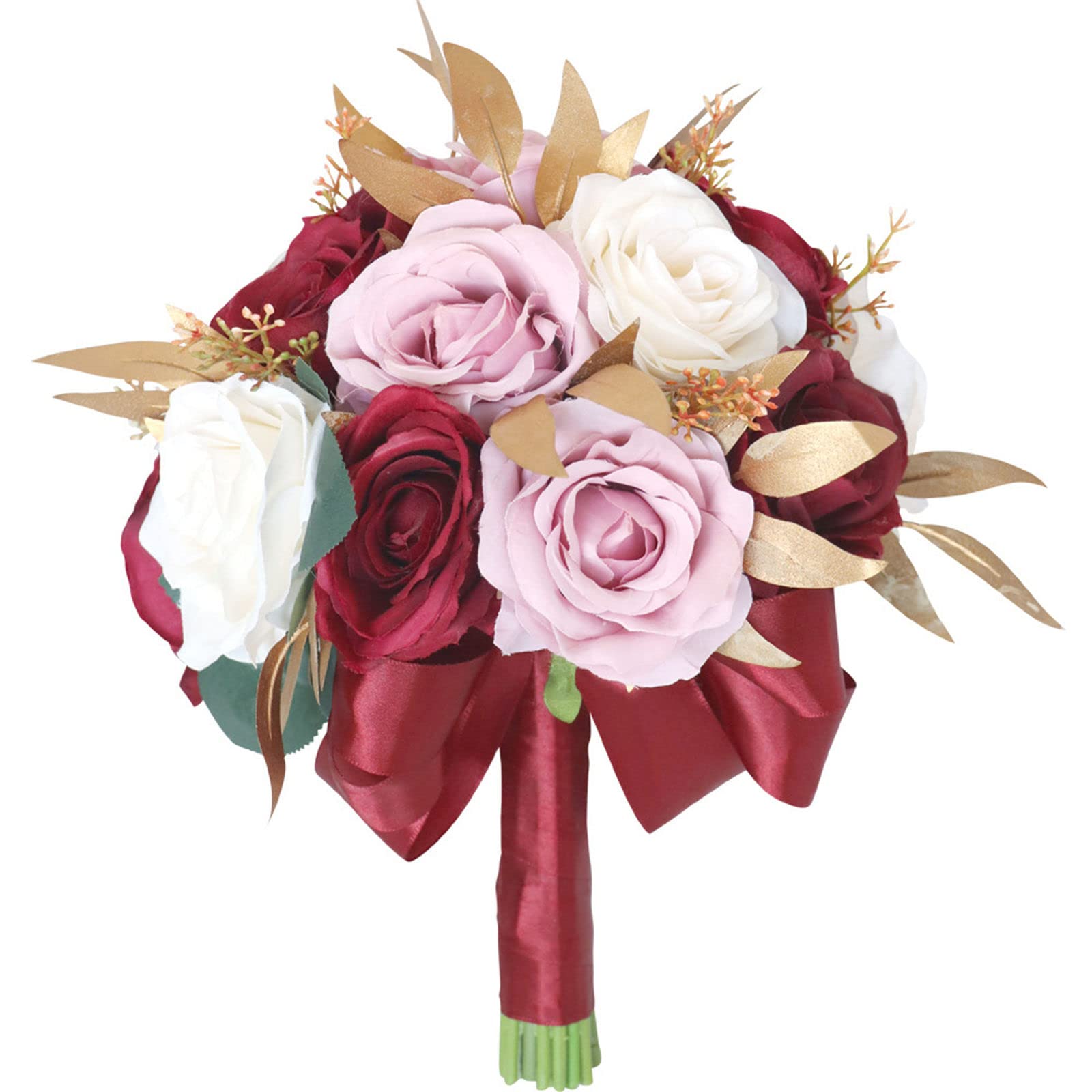 Bouquet di Fiori Artificiali da 8 Pollici, Rose Bianche finte in Seta, Bouquet da Sposa per Cerimonia, Anniversario, Baby Shower, Boho Rustico Vintage.