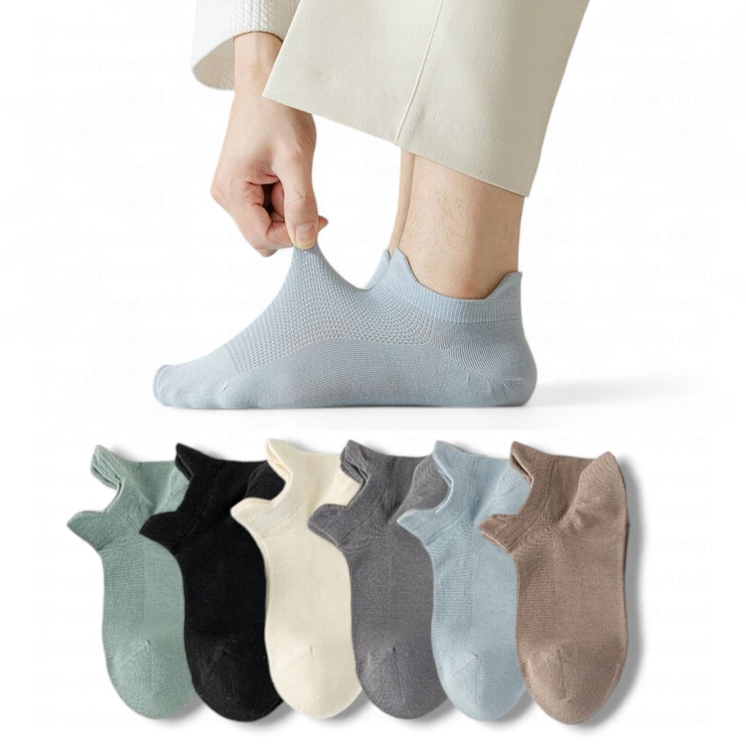vaimargi No Show Athletic Socks for Men, 6 Pairs Mesh Knit Ankle Socks, Breathable Neutral Colors Collection-picture-26