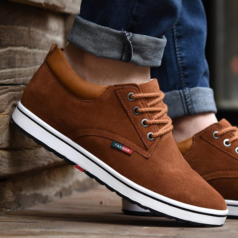 Men's Invisible Height Increasing Elevator 2.4 Inches Taller Shoes Lightweight Casual Walking Shoes Elevator Shoes for Men Brown444