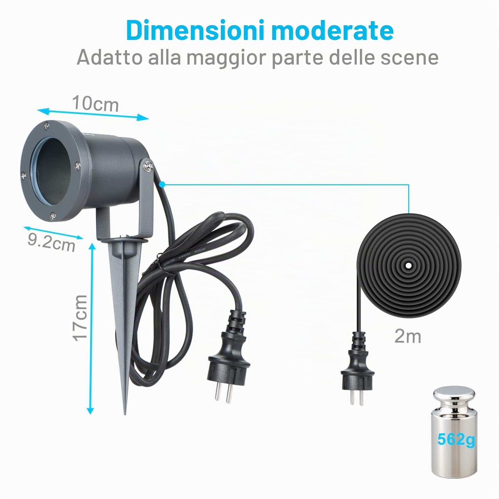 Confezione da 2 Faretti/Faretto da Esterno Giardino con Picchetto, GU10 Antracite Alluminio Luci per Sentieri/Sentiero 2M Cavo con Spina, IP65 Impermeabile Lampada da Giardino per Terra, Pianta | Lampada da giardino GU10 in alluminio antracite con corrent