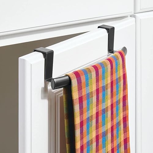 Miniatura 6 de mDesign Barra Curva de Toallas de Acero para Puerta, Perchero para Armario o Armario de Cocina, Soporte de Toallas para Baño - Sostiene Toallas de