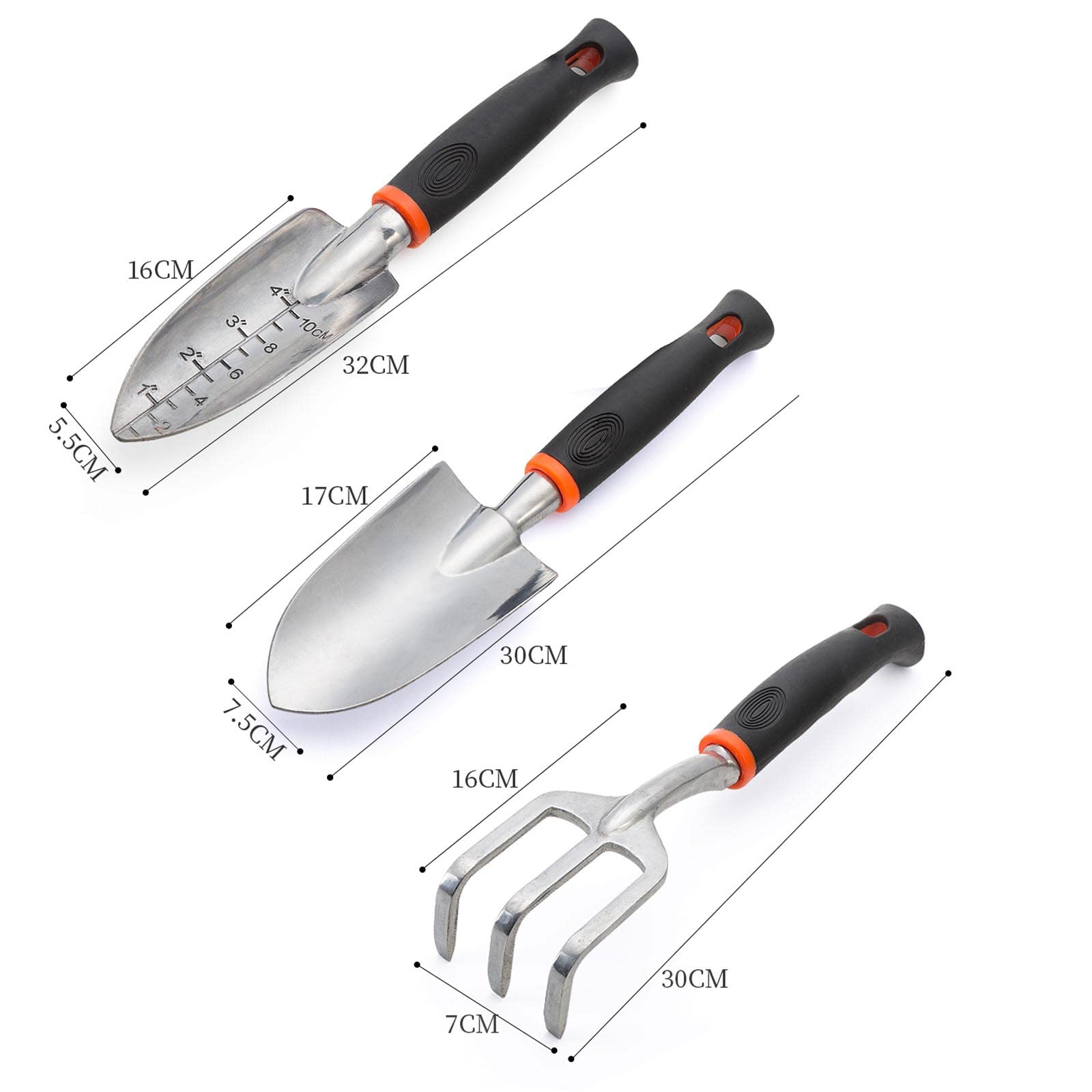 Zestaw narzędzi ogrodowych, 3 szt. aluminiowych narzędzi ogrodniczych, w tym kielnia ręczna, paca do przesadzania i grabie ręczne do kultywatora, idealne do sadzenia, kopania, pielenia