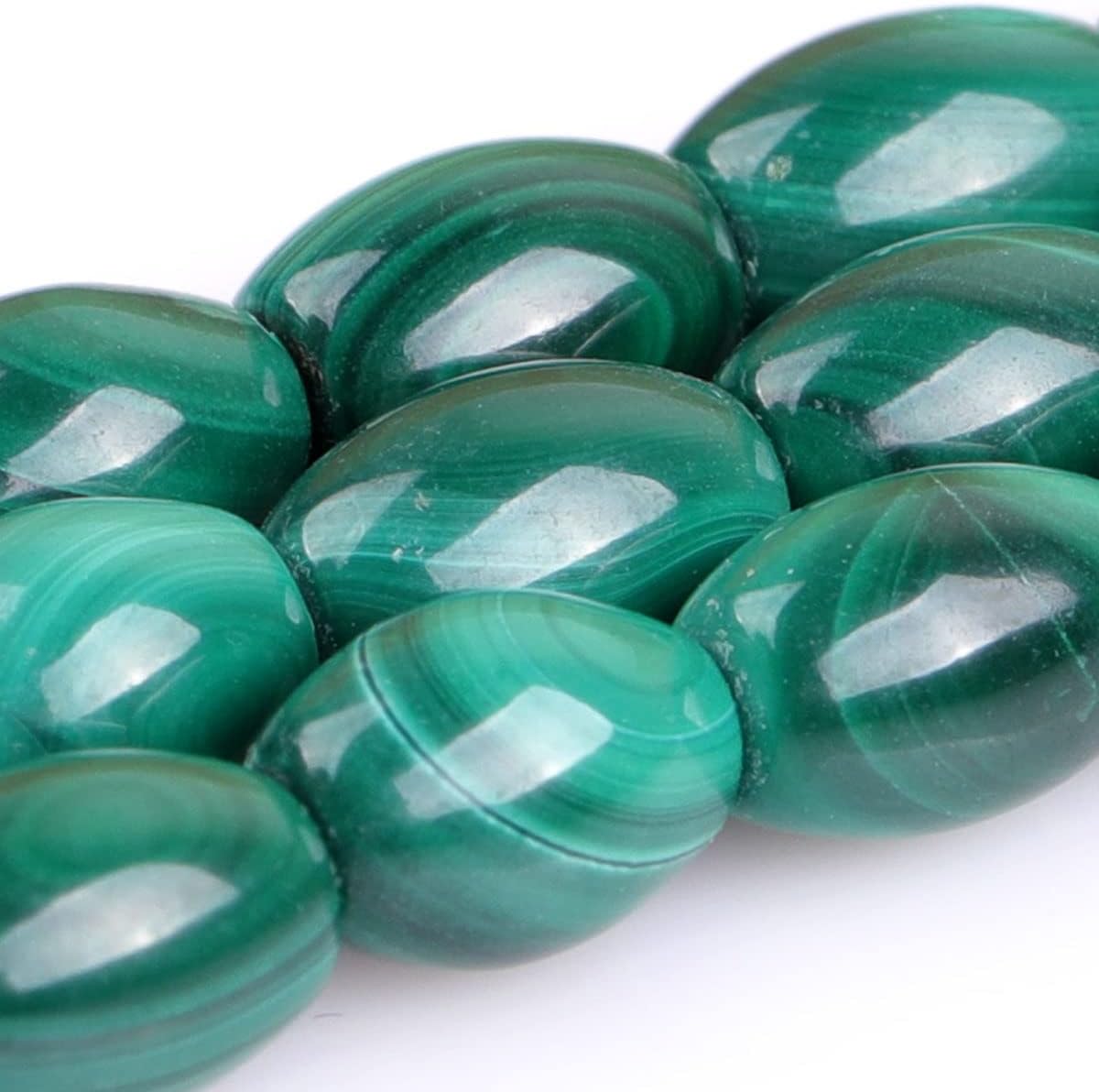 JOE FOREMAN 6x9mm Malachite Semi Precious Gemstone Olivary AAA Grade Green Loose Beads for Jewelry Making DIY Handmade Craft Supplies 15"
