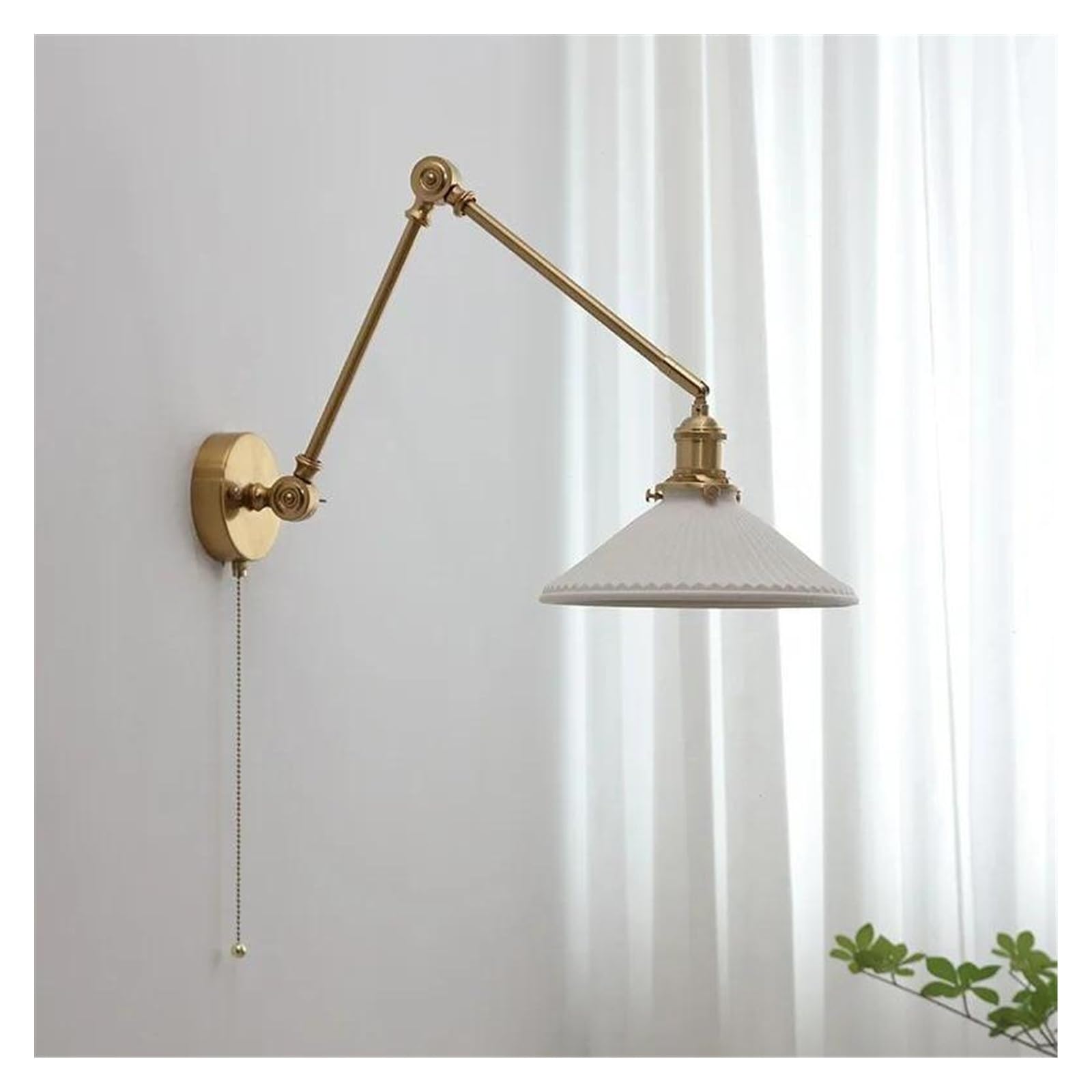 ZTCHSENZT Wall Sconces, Pull Chain Switch LED Wall Lights Sconce Up and Down Copper Swing Long Arm Ceramic Lampshade Nordic Modern Wandlamp,D