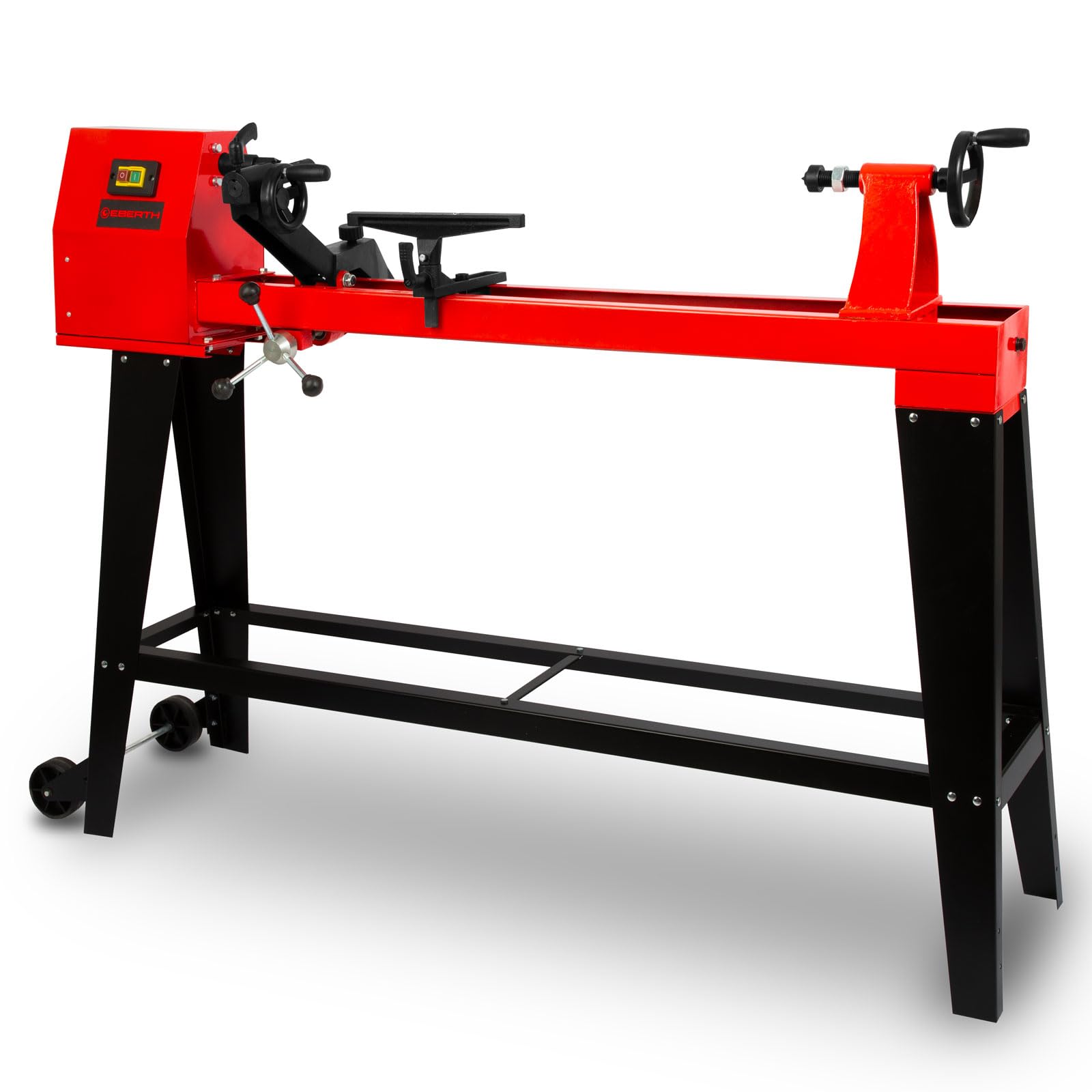 EBERTH Drechselbank 550 W für Holz mit stabilem Untergestell – 1000 mm Spitzenweite, Ø 350 mm Drechseldurchmesser, 4-stufiger Riemenantrieb, standfeste Holz-Drehbank