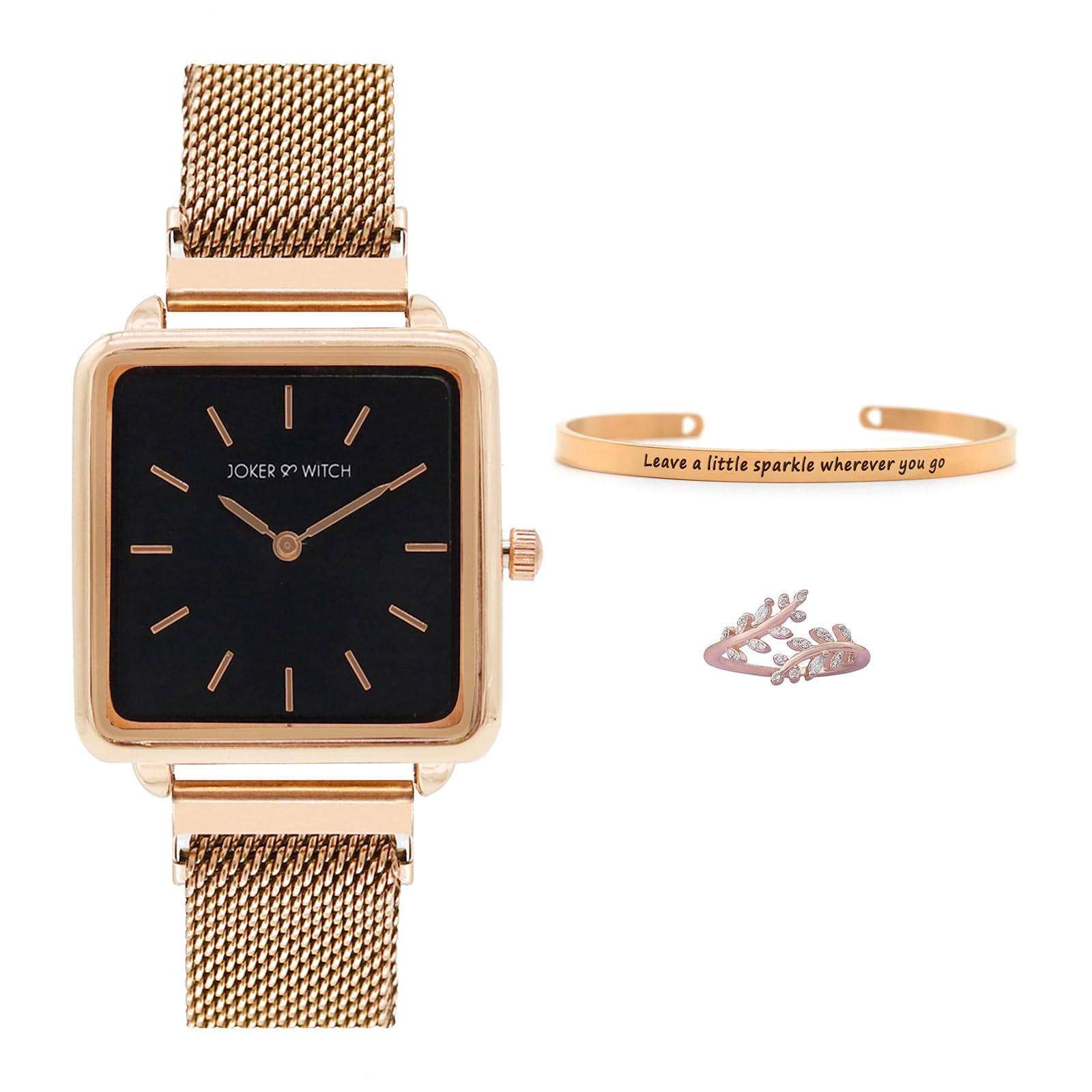 Joker & Witch Stainless Steel Women Enchanting Rose Gold Love Traingle Analogue Watch, Black Dial, Rose Gold Band (B0C861X3QX) Amazon Price History, Amazon Price Tracker