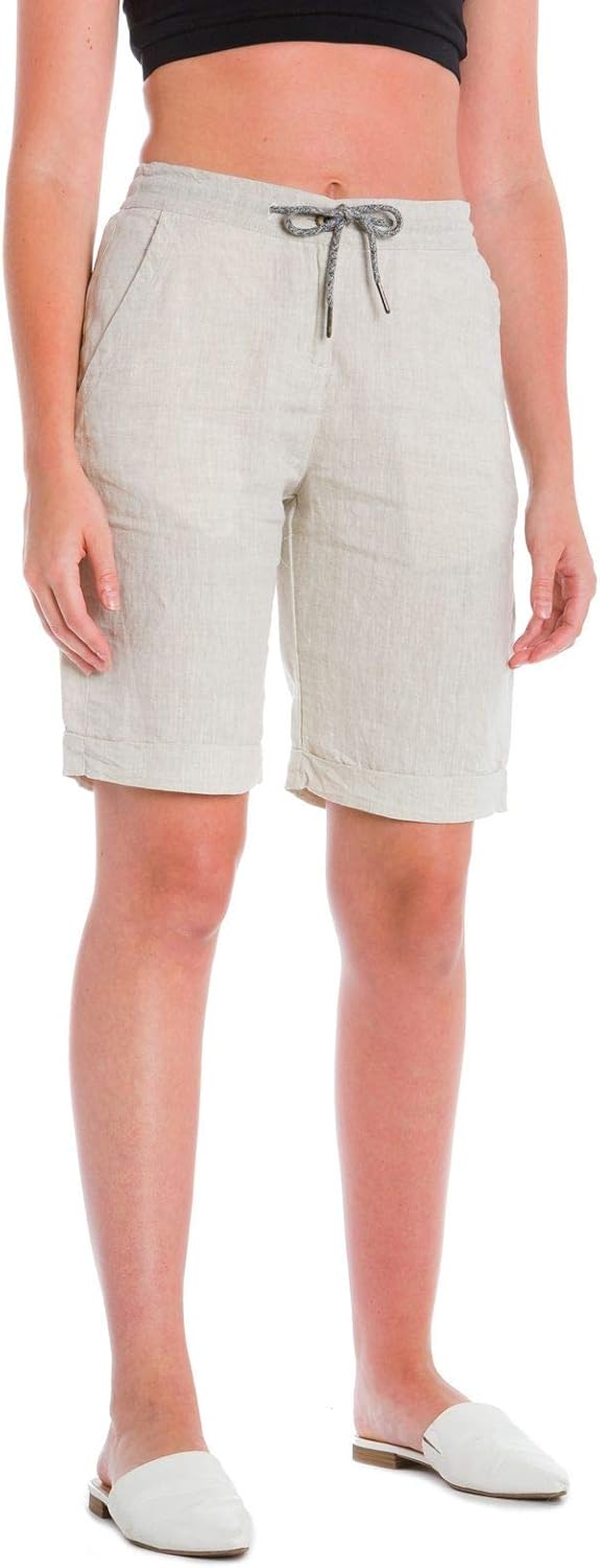 Ably Danie Women's Linen Bermuda Shorts | Repels Liquids, Stains, and Odors
