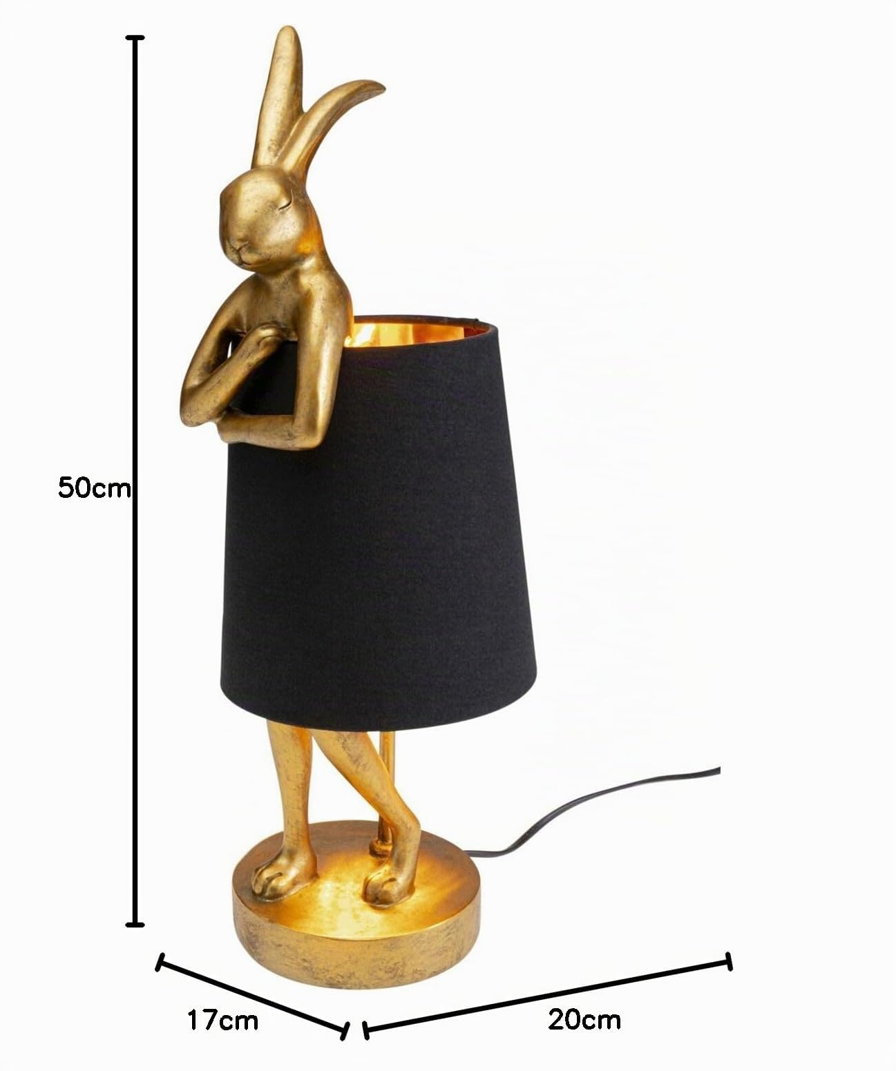 Kare Design lampada da tavolo Animal Rabbit, oro/nero, 50 cm motivo coniglio, stile glam, per decorazione, comodino, scrivania, luce indiretta, plafone di lino, lampadina non inclusa