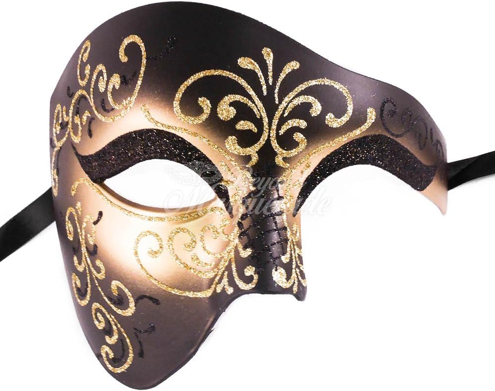 Venetian Mask Exclusive w/ Black Musical Half Face Mask Men's Masquerade Mask