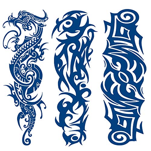 3 Sheets PADOUN Long Last Temporary Tattoos Sleeve, 100% Plant-Based Ink Realistic Blue Dragon Totem Tattoos for Adults Women Girls Kids